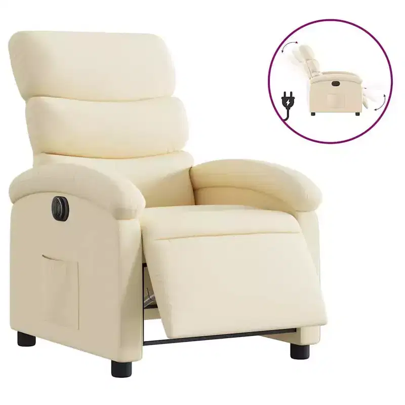 vidaXL Electric Recliner Chair - Cream Fabric Adjustable Armchair with Motorized Footrest, Side Pocket & Thick Padding for Living Room, Bedroom