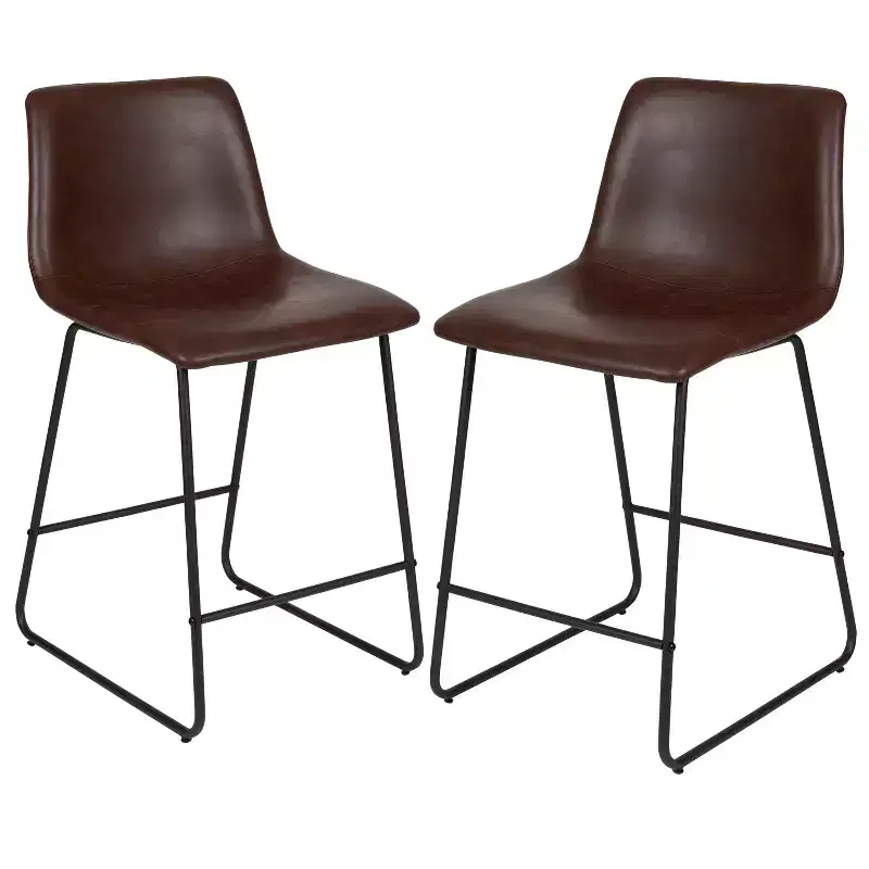 Emma and Oliver Set of 2 Kitchen Counter Height Stool - 24 Inch LeatherSoft Barstool