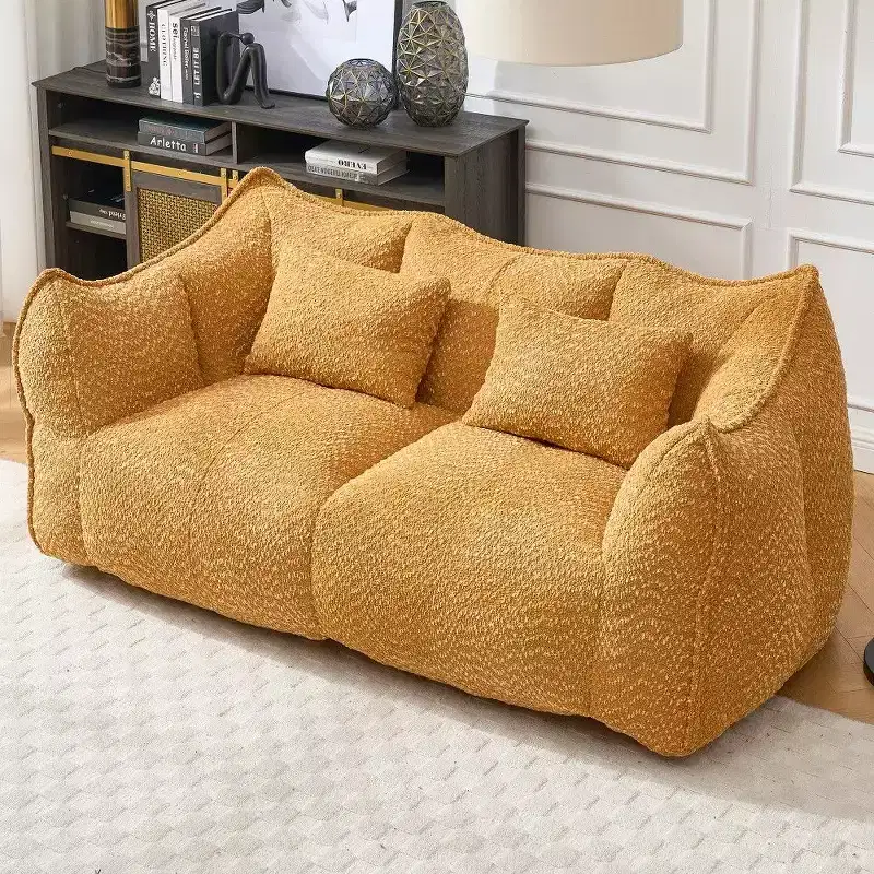 73 Inch Extra Long Bean Bag Sofa, 2-Person Chenille Lounger with High-Resilience Foam Core, Chenille Floor Sofa for Living Room