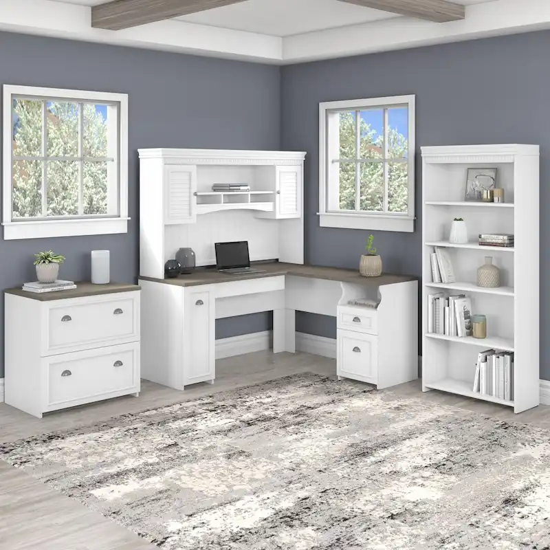 Fairview 60W Desk with Hutch, Cabinet and Bookcase by Bush Furniture