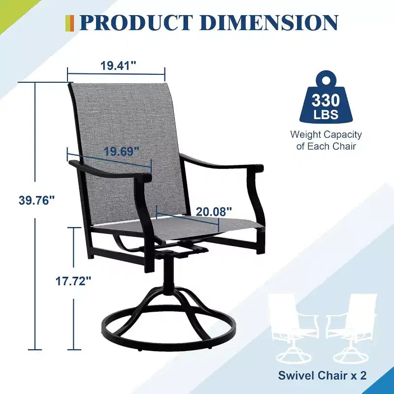 2PCS Outdoor Swivel Dining Chairs With Textilene Breathable Back, Patio Swivel Rocker Chairs for Poolside Lawn Garden