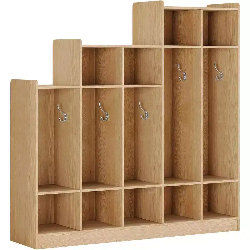 5-Section Classroom Coat Locker with 9 Cubbies, Daycare Cubby Storage Organizer with 10 Hooks for Home, School, Nursery, Kindergarten