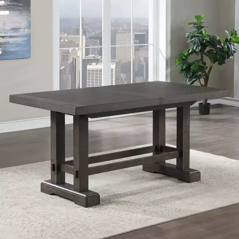Counter Height Expandable Dining Table in Dusky Cedar Farmhouse Style Seats up to 10