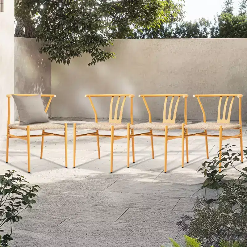 Karl Home | Yellow Metal-framed Weave Dining Chair (4-Pack)