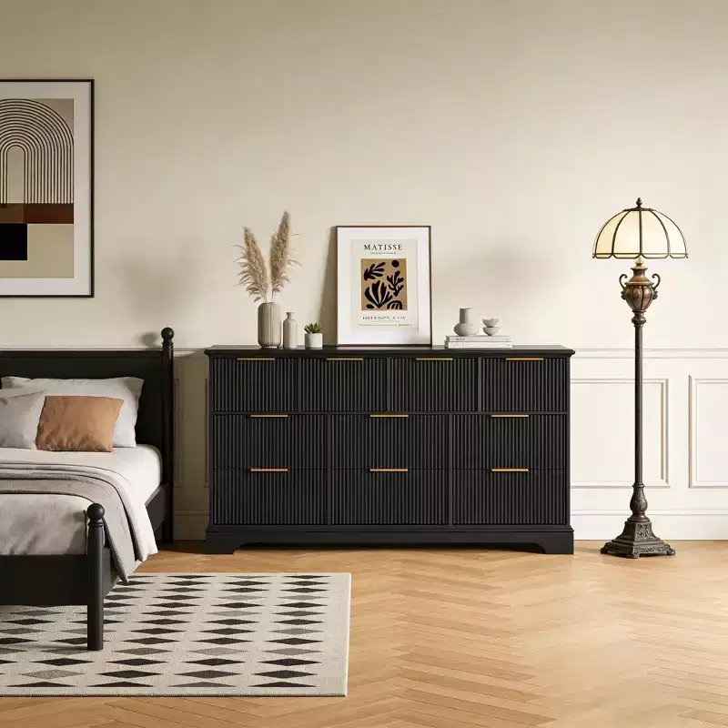 Wood Chest of Drawers with Metal Handles for Living Room, Hallway, Entryway