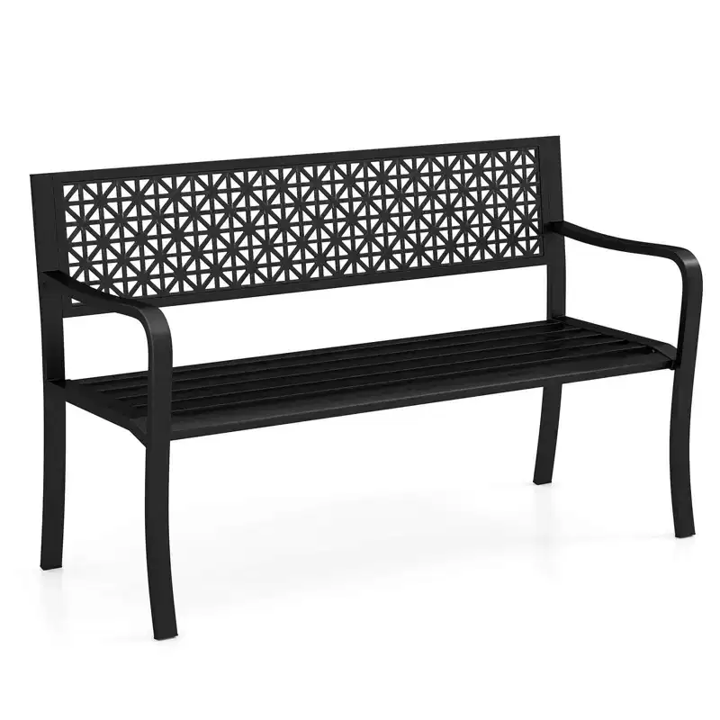 Costway 50 Garden Bench with Patterned Backrest and Curved Armrests for Porch Lawn