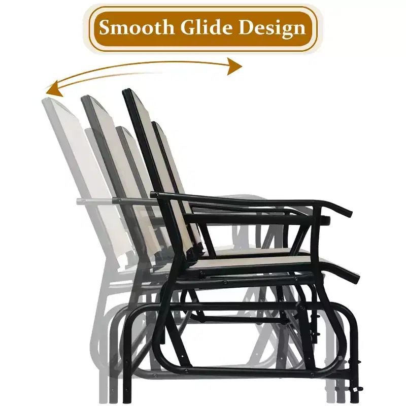 Costway 2 Person Patio Double Glider Steel Frame Loveseat Rocking with Center Table