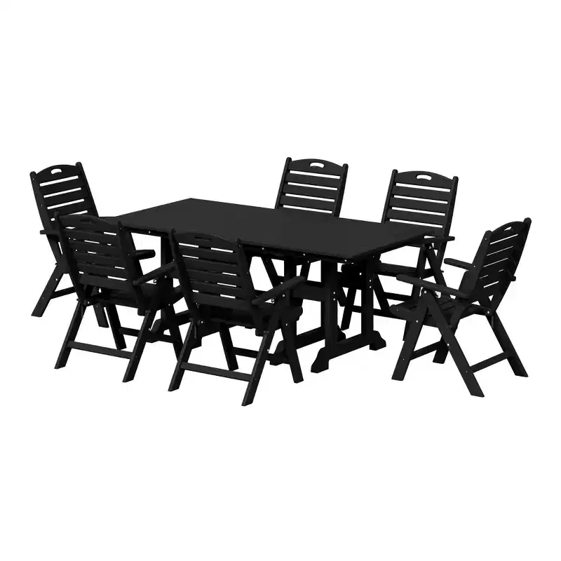 WestinTrends Malibu 7-Piece HDPE Rectangular Patio Dining Table Set with Foldable Chairs