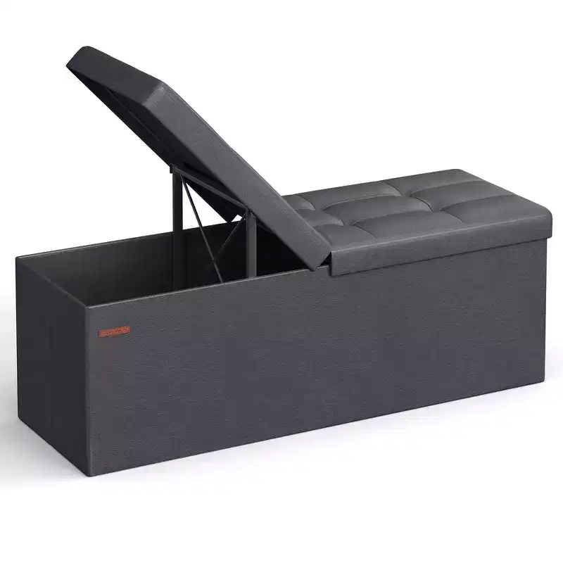 43 Storage Ottoman Bench Folding Leather Ottoman Storage Footrest Hold up to 660lb