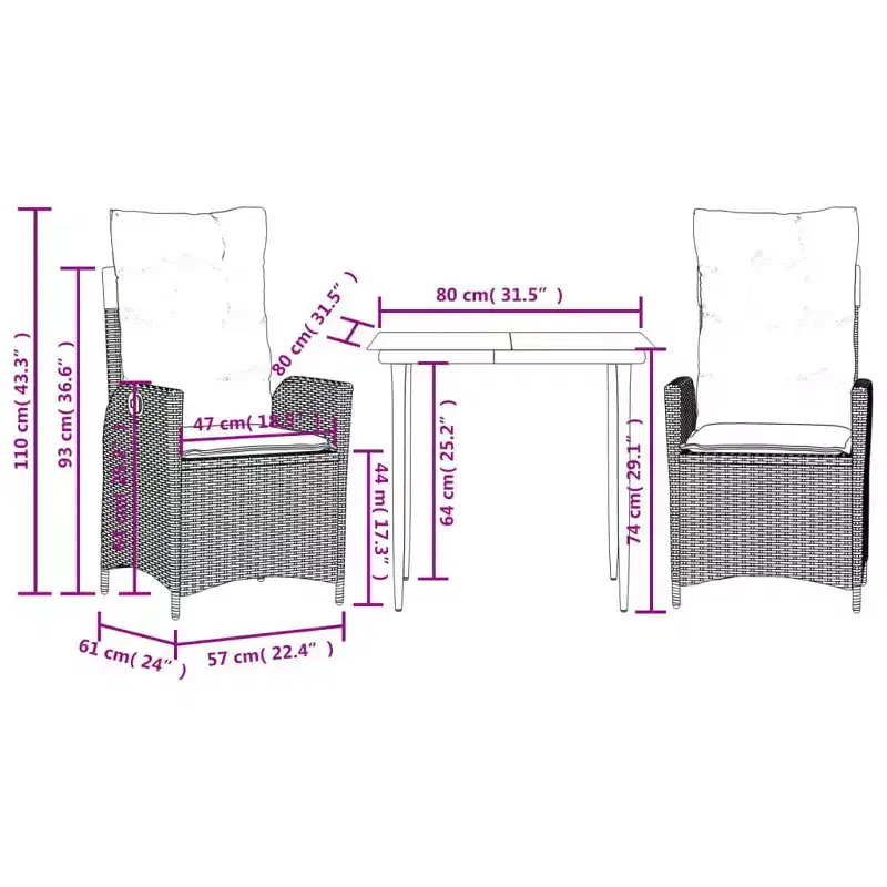 vidaXL Modern Patio Dining Set with Cushions & Tempered Glass