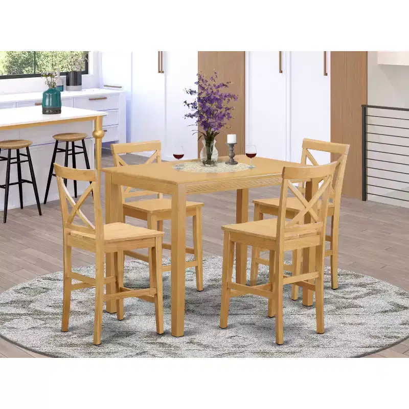 HomeStock Belmont Counter Height Dining Set-Pub Table And Counter Height Dining Chair, Oak