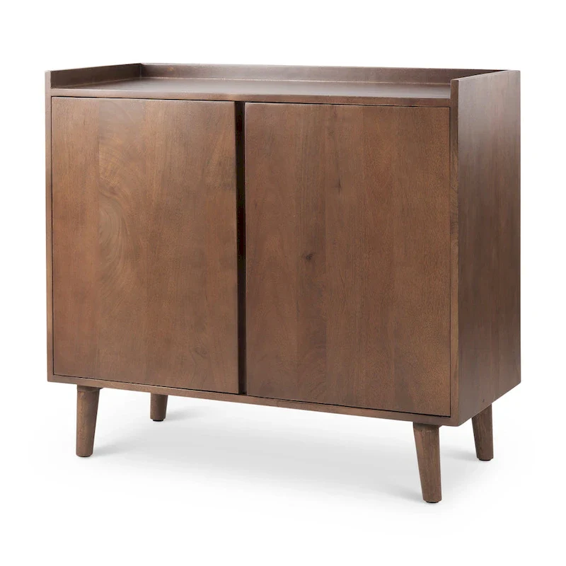 Medium Brown Solid Wood Accent Cabinet with Doors & Tray Top