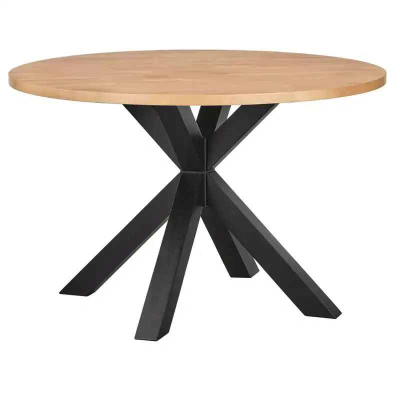 Lifestorey Gilcrest Round Dining Table Black/Natural: Mid-Century Modern, 4-Seater, Rubberwood Base