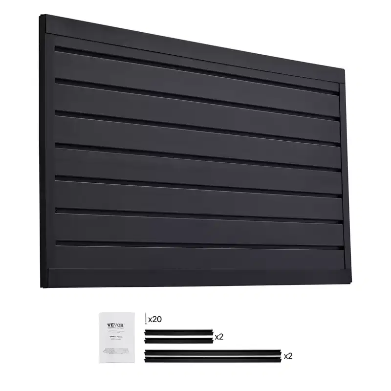 2x4 ft PVC Garage Slatwall Panel, Modular Adjustable Wall Organizer, Black, 300 lbs