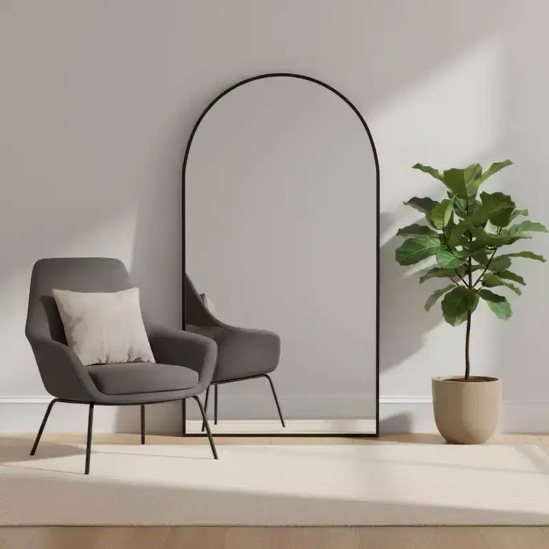 71 Black Metal Arch Freestanding Framed Full Length Mirror