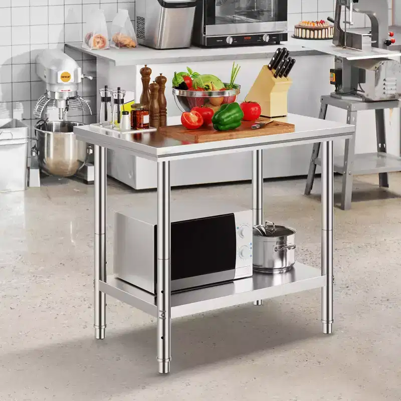 Stainless Steel Prep Table, 35 x 24 x 31 Inch, 700 lbs Load Capacity Heavy Duty Metal Worktable with Adjustable Height