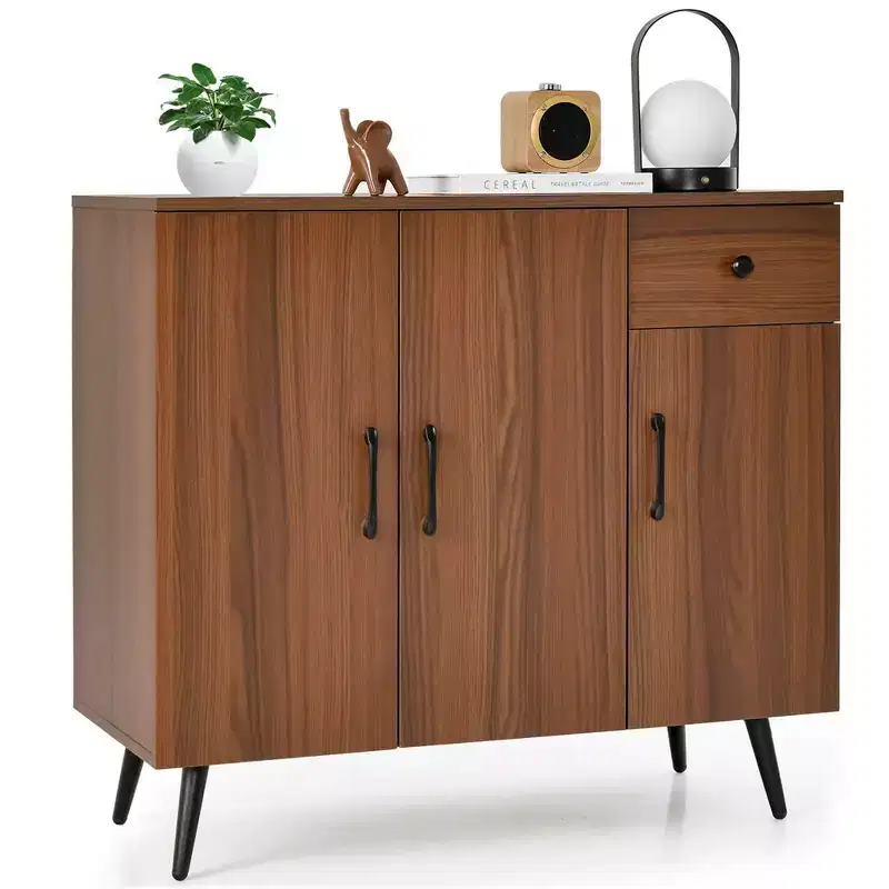 Costway Buffet Cabinet with 3 Doors & Pull-out Drawer Adjustable Shelves Anti-Tipping Kits