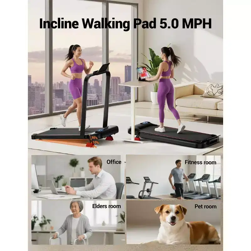 15% Incline 4-in-1 Walking Pad Treadmill, Foldable Under Desk Treadmill for Home & Office, Quiet 2.5 HP Motor