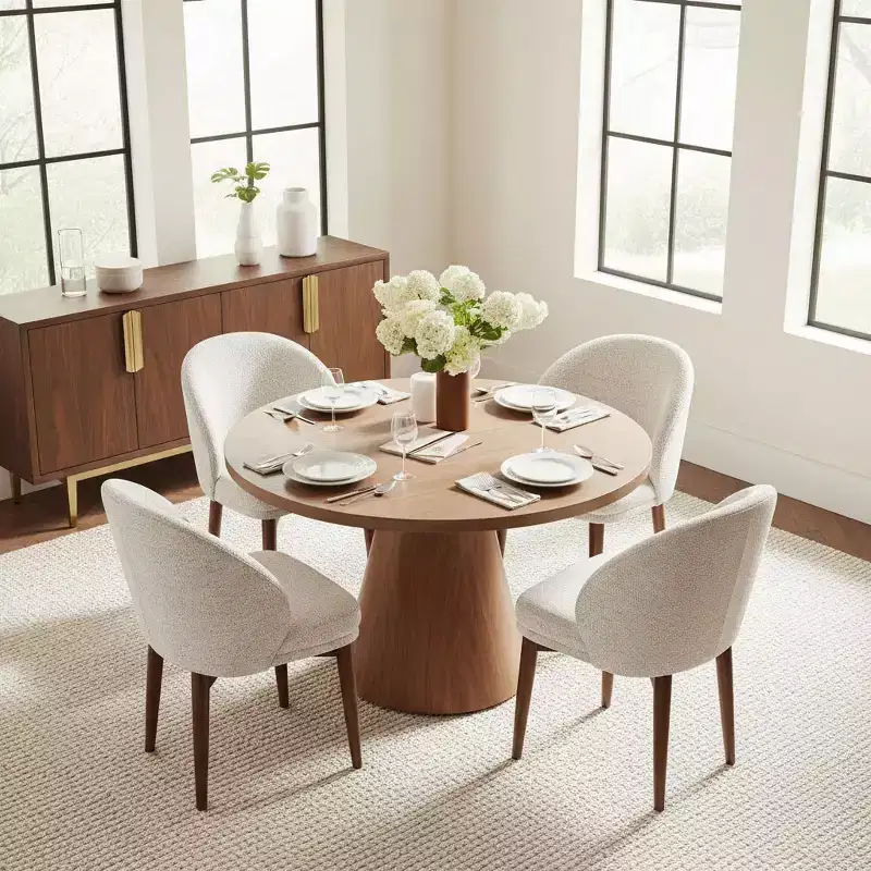Modern Dining Chairs, Upholstered Armless Chairs with Curved Back, Walnut Wood Legs Padded Kitchen Chairs for Dining Room