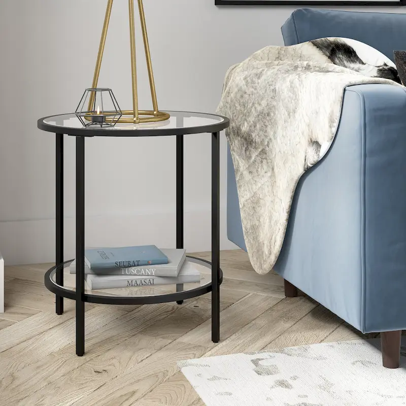 Round Side Table with Tempered Glass Top