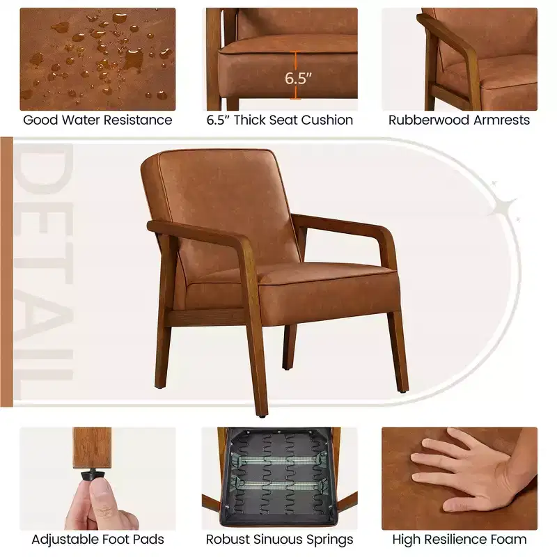Modern Faux Leather Upholstered Accent Chair Armchair