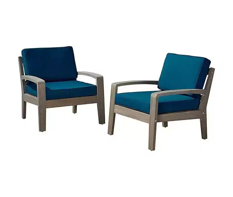 MAYEERTY 29 W Acacia Wood Outdoor Club Chair, Grenada Slat Panel Frame with Water-Resistant or Sunbrella Cushions for Patio & Garden