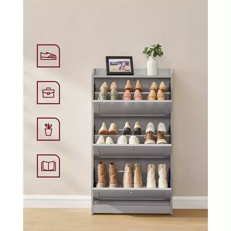 Shoe Cabinet with 3 Flip Drawers, Shoe Storage Cabinet, Adjustable and Removable Dividers,, 9.4 x 23.6 x 42.5 Inches
