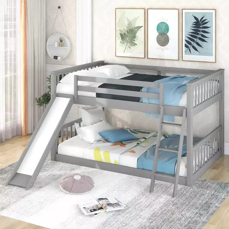 Whisen Wood Full over Full Bunk Bed with Convertible Slide and Ladder