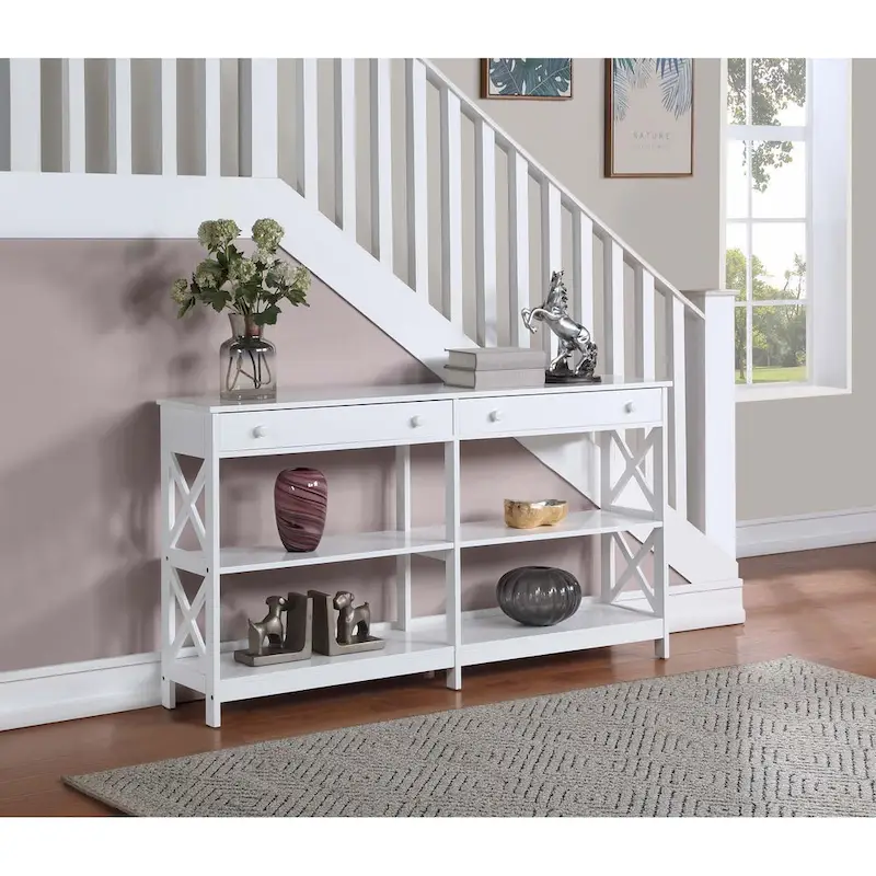 2 Drawer 60 inch Console Table with Shelves