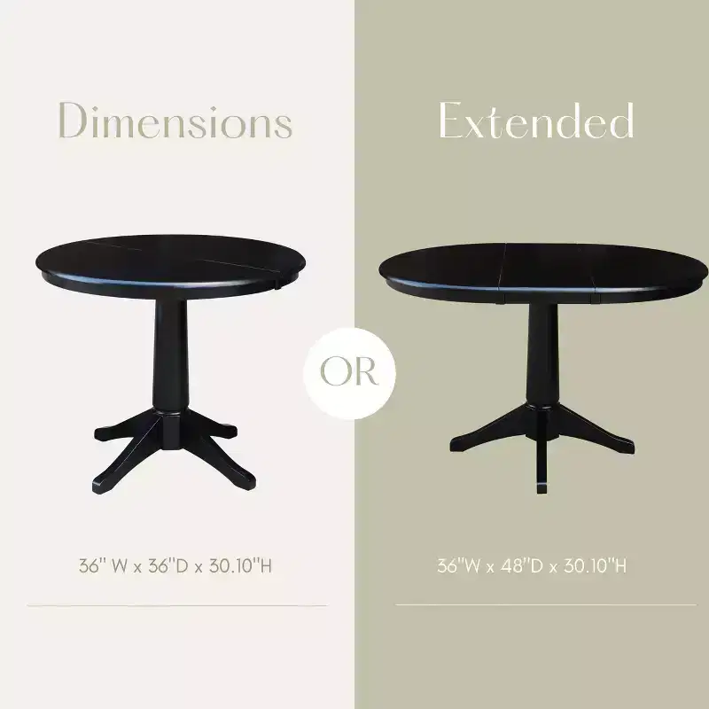36" Rosemont Round Extendable Dining Table with Drop Leaf, 4 Chairs Set - International Concepts