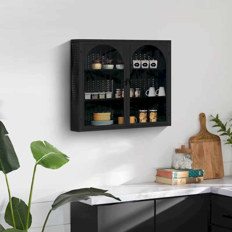 Two-Door Wall-Mounted Storage Cabinet with Glass Doors