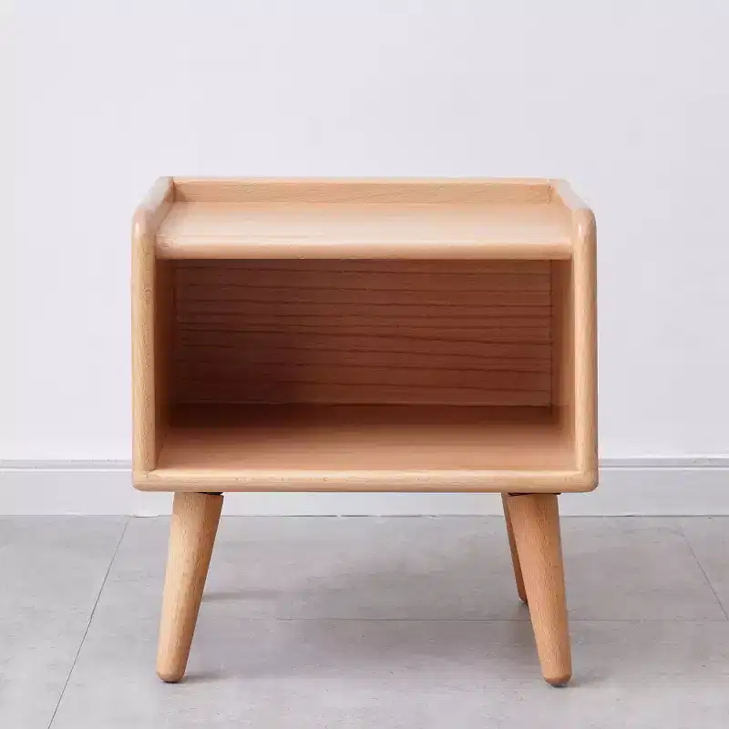 Solid Beech Wood Bedside Table, Modern Minimalist Nightstand with Open Shelf, Bedside Cabinet for Bedroom or Living Room - Panipeachy