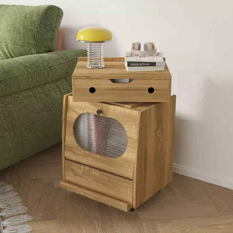 Famapy Robot - Shaped Bedside Cabinet with Ambient Lighting,Lockable Casters & Tempered Glass Window  Fun Storage for Kids Room