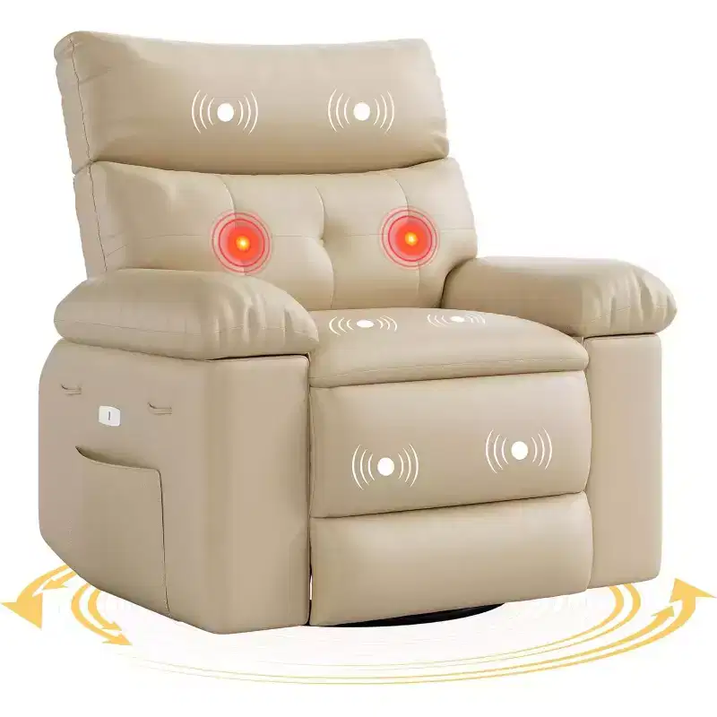 Electric Recliner Chair with 360 Swivel, Heat, Massage & PU Leather