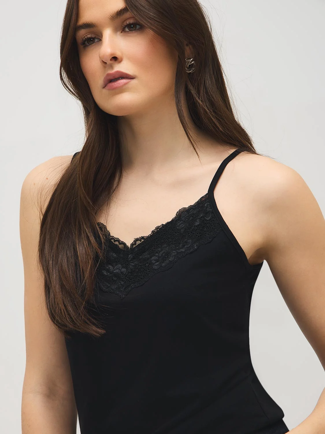 Cotton-Blend Tank Top With Lace Trim