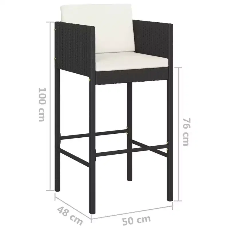 vidaXL Bar Stool Set of 4 Poly Rattan, Powder-Coated Steel