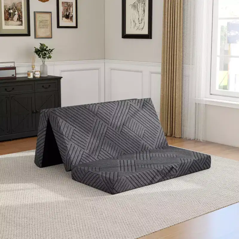 Materasso Pieghevole a Tre Ante in Memory Foam Grafite, Materasso Trifold Portatile Pieghevole, Divano Letto da Terra con Fodera Lavabile e Borsa per il Trasporto