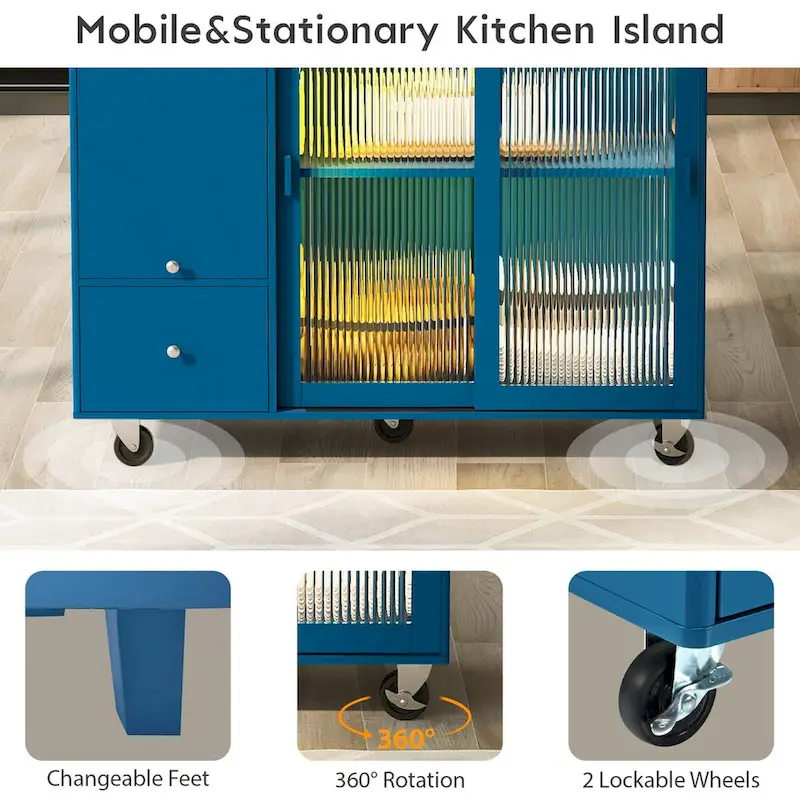 Kitchen Island with Drop Leaf and LED Light