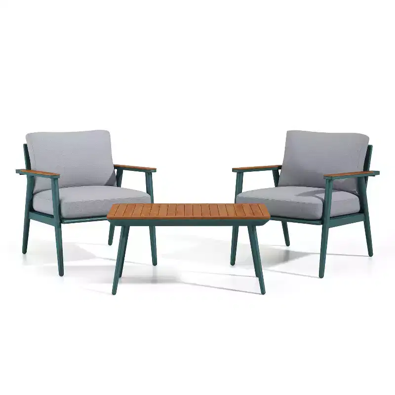 3pc Peakey Aluminum Patio Conversation Set: Water-Resistant, Rust-Resistant, UV-Resistant, Nautical Style, Removable Cushions