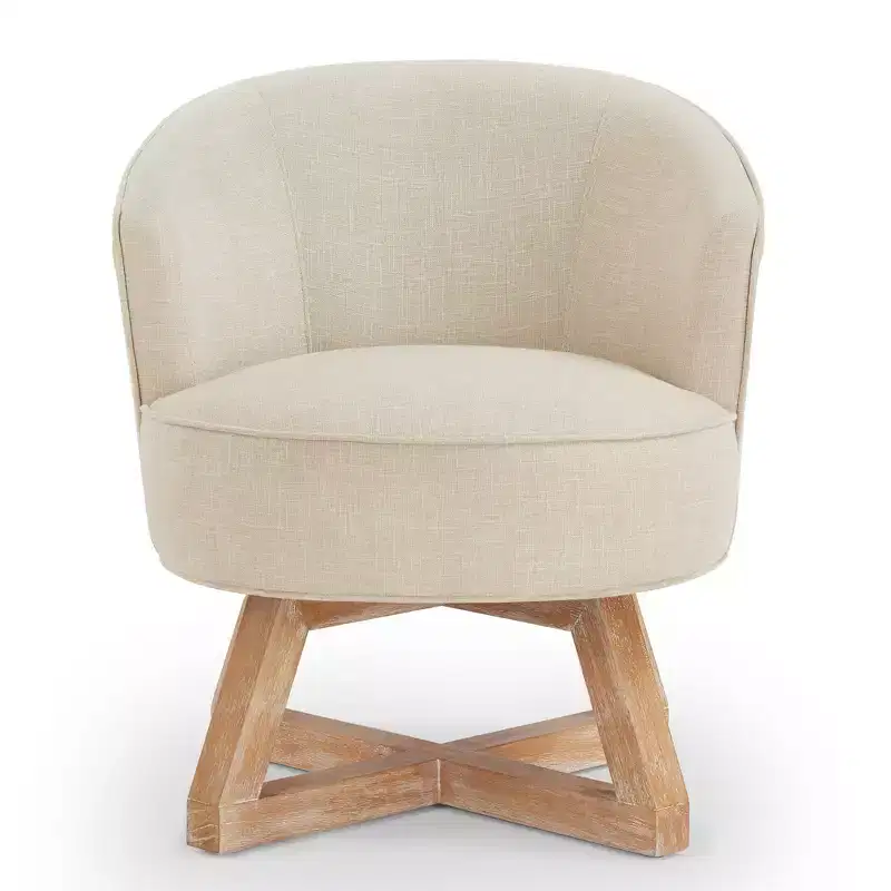 360 Swivel Linen Upholstery Rubberwood Cross Base Chair