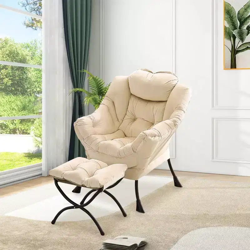 Lazy Chair with Ottoman, Modern Lounge Accent Reading Sofa, Side Pocket, for Living Room, Bedroom