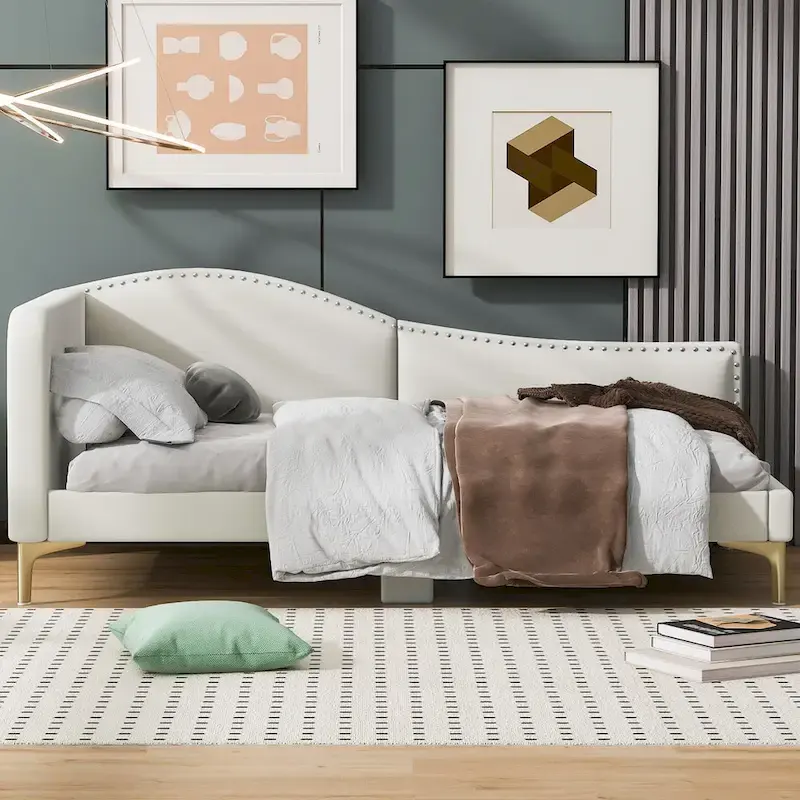Upholstered Daybed with Guardrail and Headboard