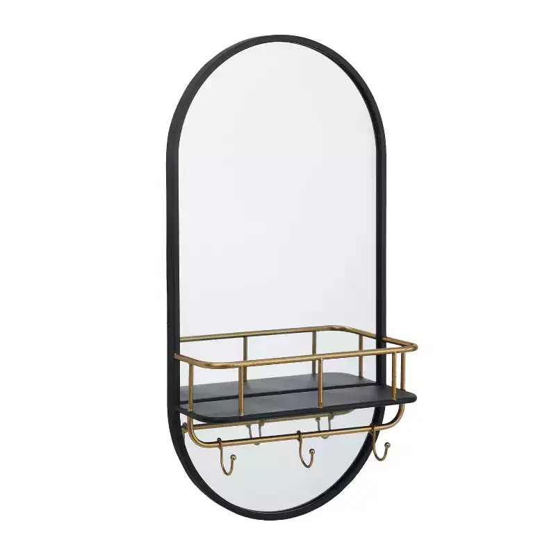 Metal Oval 1 Shelf Wall Mirror Black - Olivia & May: Modern Style, Round Shape, No Assembly Required