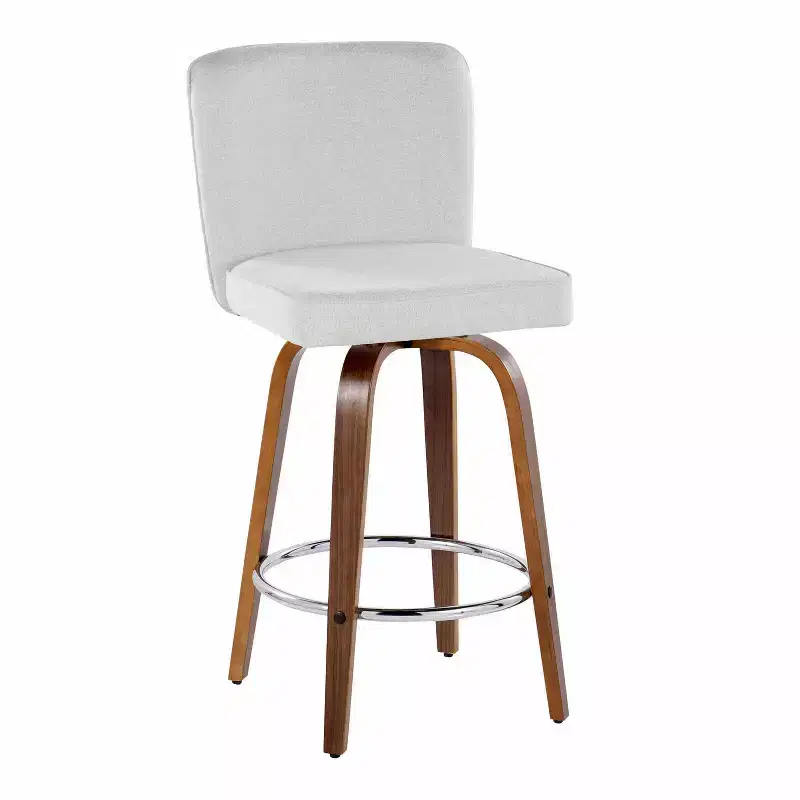 LumiSource Set of 2 Henry Counter Height Barstools Walnut Wood/White Fabric