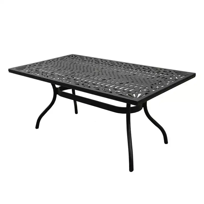 7pc Patio Dining Set with 68" Modern Ornate Outdoor Mesh Aluminum Rectangular Table & Checker Chairs - Black - Oakland Living