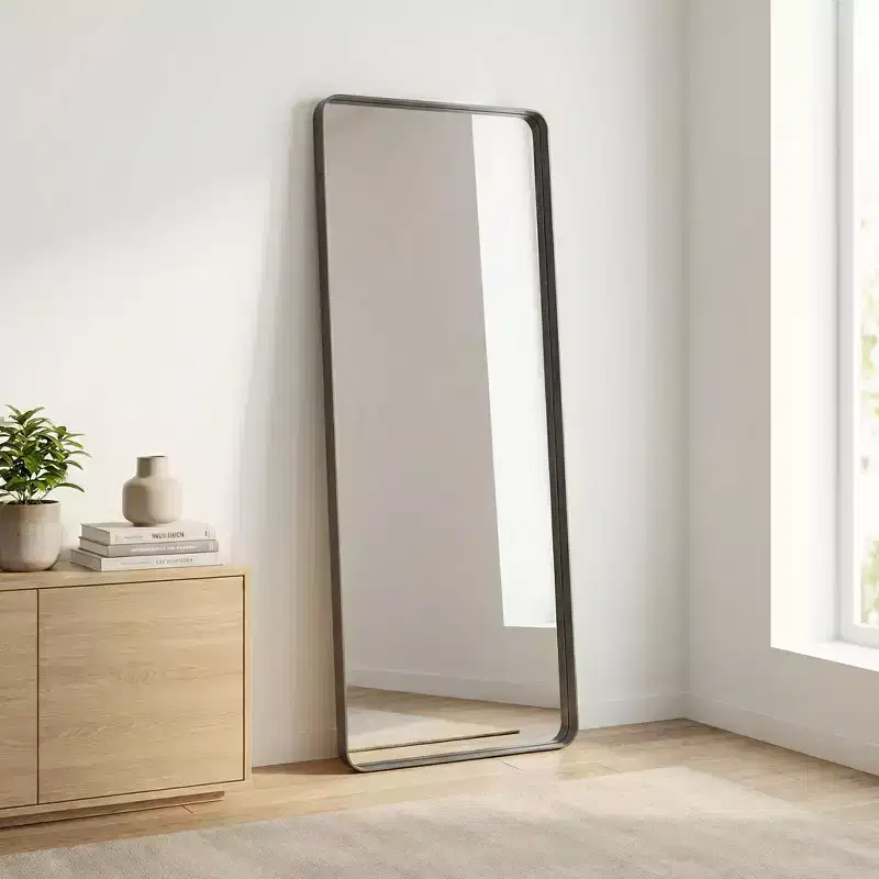 Likepay Full-Length Large Black Metal Floor Mirror with Rounded Corners, Modern Minimalist Design