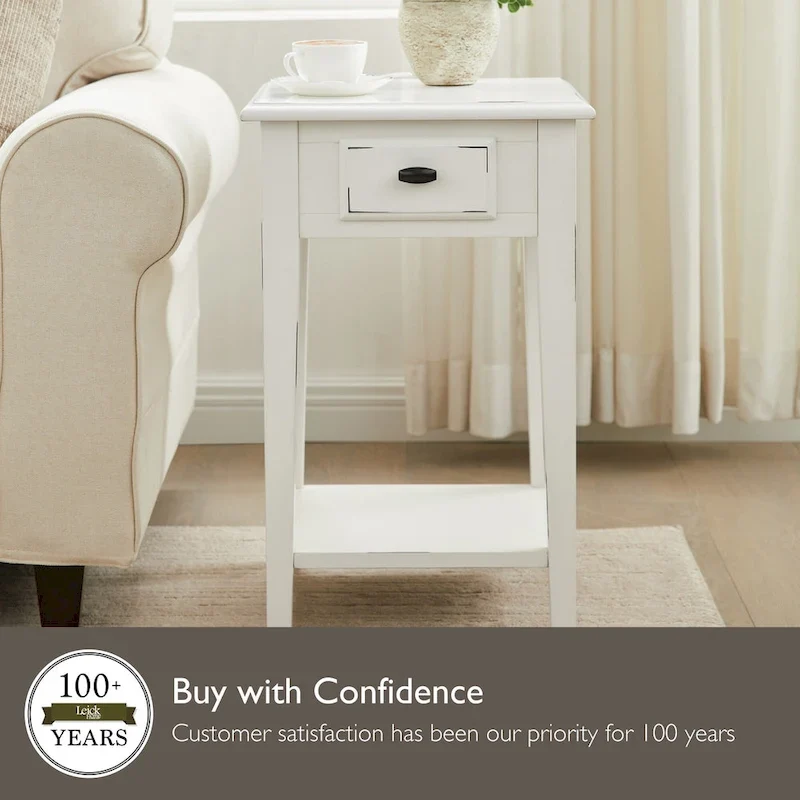 Medium Oak / Slate Black / White One-Drawer Square Side Table with Bottom Shelf