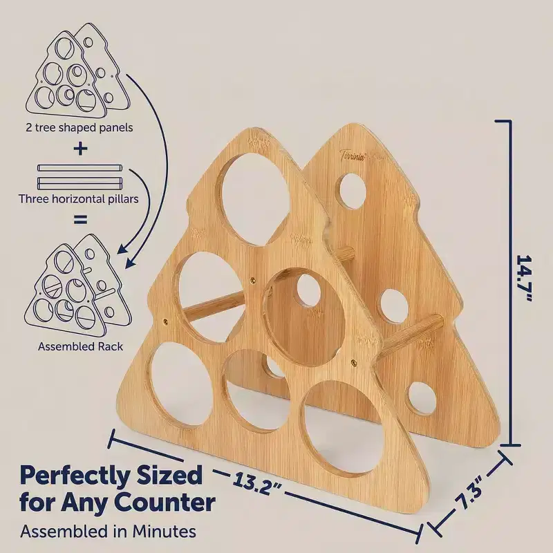Christmas Tree-Shaped Bamboo Wine Rack - 6 Bottle Freestanding