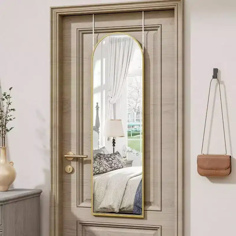 Door Mirror Full Length Over Door Wall Mirror 14x48 Inch Gold Hanging Rectangular Home Decor Mirror Strong Metal Frame