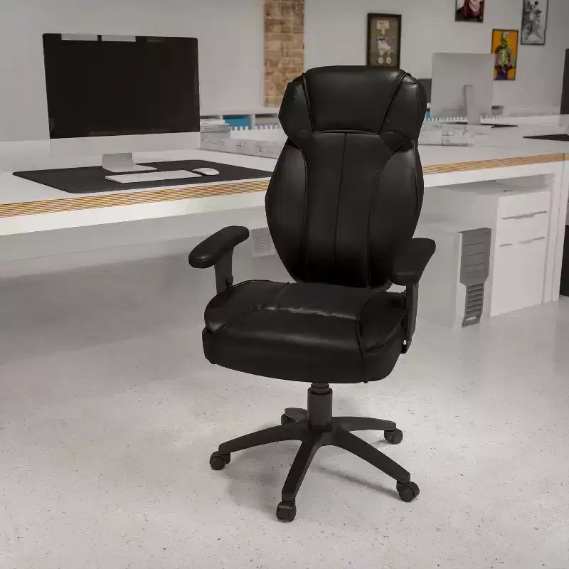 High Back Ergonomic Office Chair – LeatherSoft, Lumbar Knob, Adjustable Arms, 250 lb